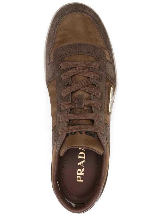 Triangle logo lace up low top sneakers brown - PRADA - BALAAN 5