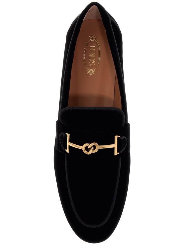 Women's Metal Double T Velvet Loafers Black - TOD'S - BALAAN 3