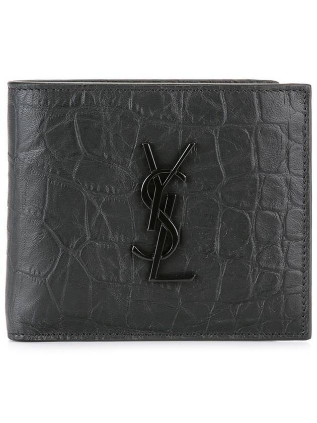 Men's Monogram Crocodile Leather Half Wallet Black - SAINT LAURENT - BALAAN 1