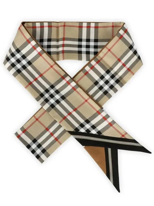 Vintage Check Logo Print Silk Skinny Reversible Scarf Archive Beige - BURBERRY - BALAAN 2