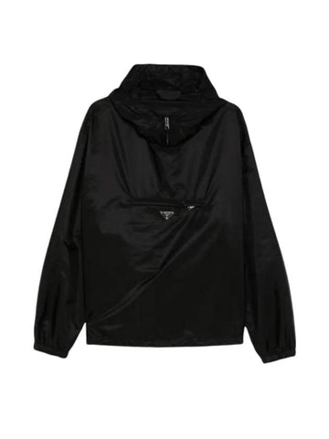 Triangle Logo Re-Nylon Hoodie Black - PRADA - BALAAN 1