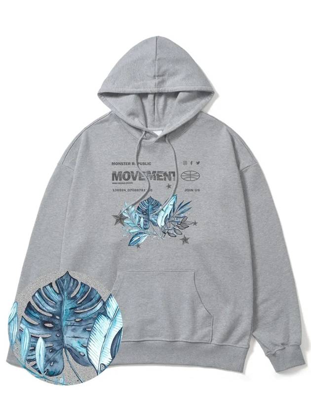 Monstera Blue Overfit Hoodie Grey - MONSTER REPUBLIC - BALAAN 4