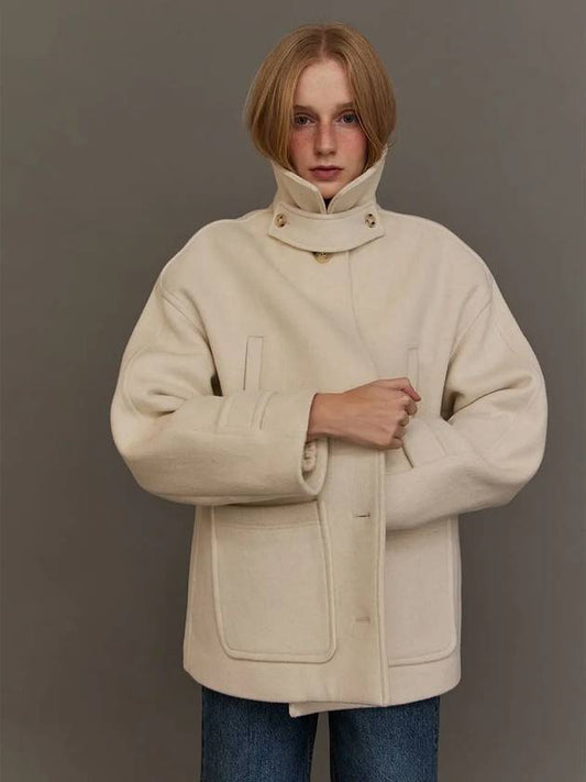 Women's Wool Half Pea Coat Ivory - LESEIZIEME - BALAAN 1