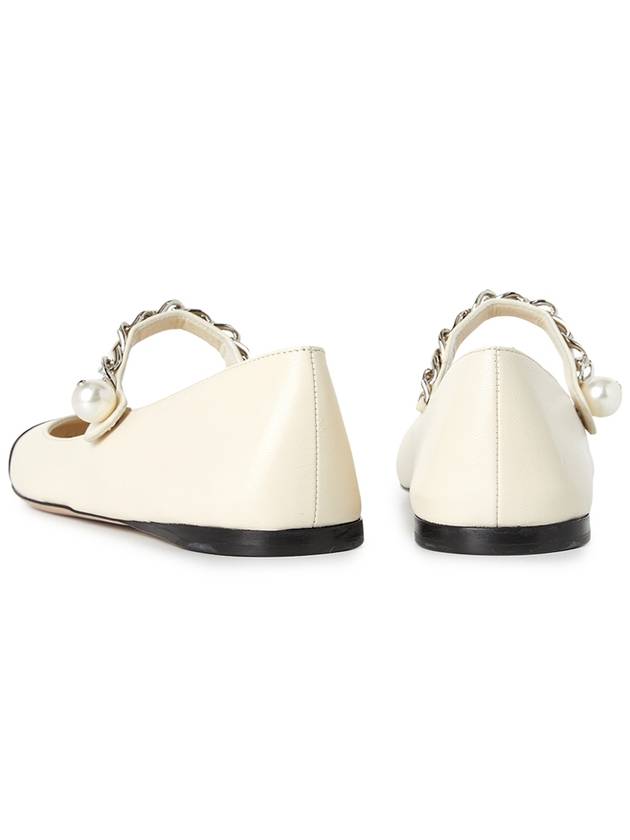 Metal Chain Pearl Leather Ballerinas Ivory Black - MIU MIU - BALAAN 7