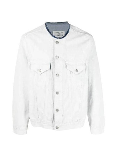 Crack Effect Collarless Denim Jacket White - MAISON MARGIELA - BALAAN 1