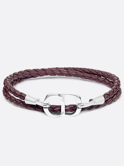 CD Icon Braided Leather Bracelet Burgundy - DIOR - BALAAN 2