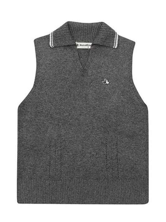 Wide Arie V-neck Vest 2012LXVC - BLACK&WHITE - BALAAN 2