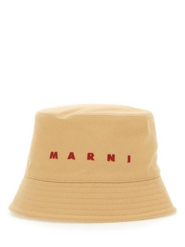 Embroidered Logo Cotton Bucket Hat Beige - MARNI - BALAAN 1