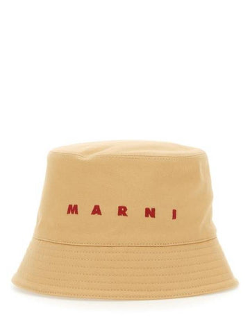 Embroidered Logo Cotton Bucket Hat Beige - MARNI - BALAAN 1