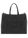 Embroidered Logo Felt Tote Bag Dark Gray - VALENTINO - BALAAN.