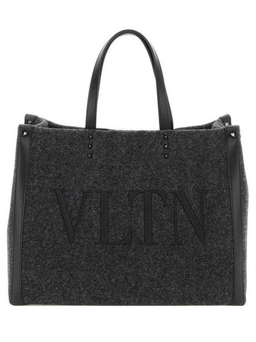 Embroidered Logo Felt Tote Bag Dark Gray - VALENTINO - BALAAN.