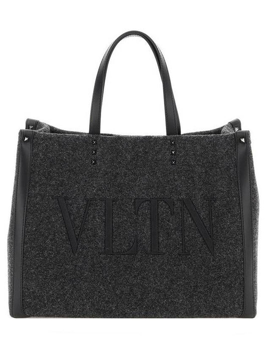 Embroidered Logo Felt Tote Bag Dark Grey - VALENTINO - BALAAN 1