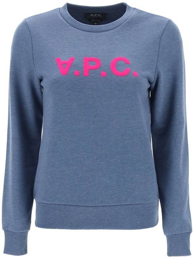 WoMen's Pink Neon VPC Logo Sweatshirt Blue - A.P.C. - BALAAN 1