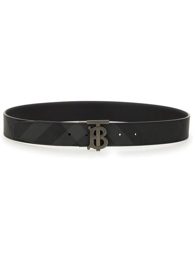 Men's Check Reversible Leather Belt Charcoal Graphite - BURBERRY - BALAAN 2