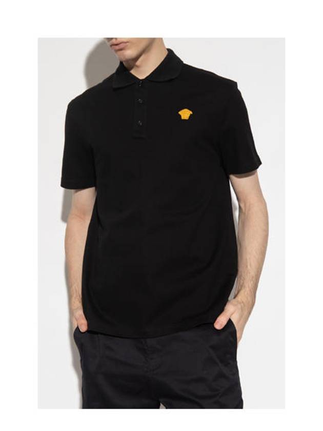 Embroidered Logo Polo Shirt Black - VERSACE - BALAAN 3