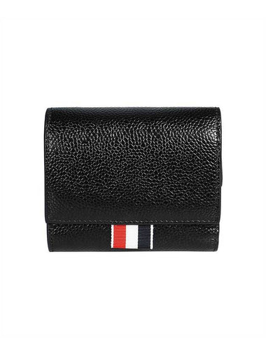 RWB Stripe Pebble Leather Tri-fold Half Wallet Black - THOM BROWNE - BALAAN 1