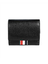 RWB Stripe Pebble Leather Tri-fold Half Wallet Black - THOM BROWNE - BALAAN 1