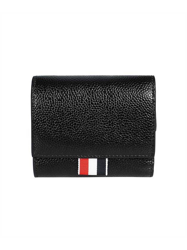 RWB Stripe Pebble Leather Tri-fold Half Wallet Black - THOM BROWNE - BALAAN 1