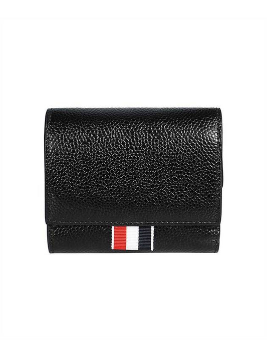 RWB Stripe Pebble Leather Tri-fold Half Wallet Black - THOM BROWNE - BALAAN 2