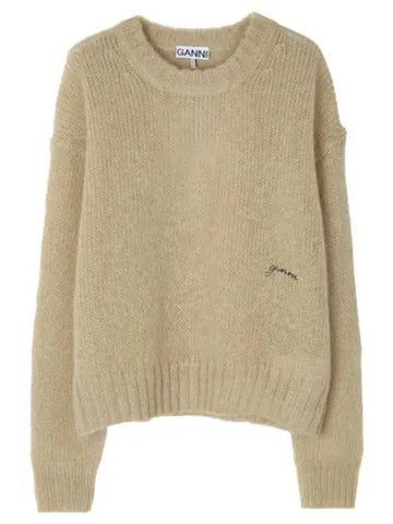 Logo embroidered mohair knit sweater women - GANNI - BALAAN 1