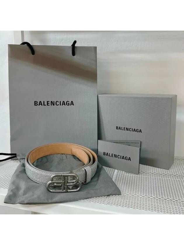 Women s Silver Glitter Calf Leather BB Belt 581690 210K3 8110 - BALENCIAGA - BALAAN 6