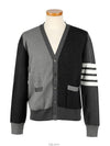 Milano Stitch V Neck Cardigan Tonal Grey - THOM BROWNE - BALAAN 3