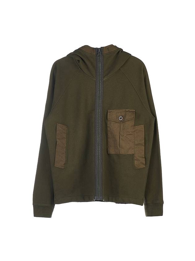 Garment Dyed One-Pocket Cotton Zip Up Hoodie Green - TEN C - BALAAN 1