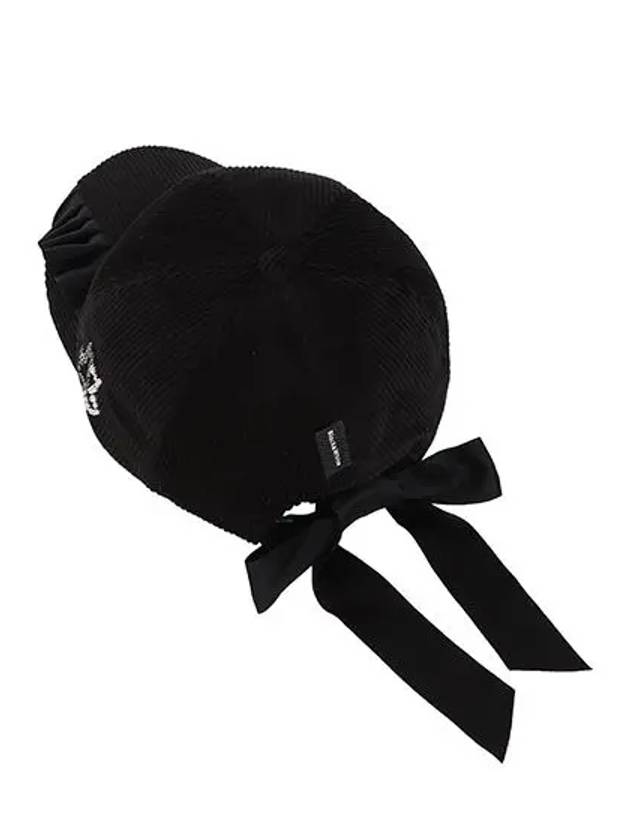 Women’s Corduroy Ribbon Ball Cap 8412LXACBLACK - BLACK&WHITE - BALAAN 2