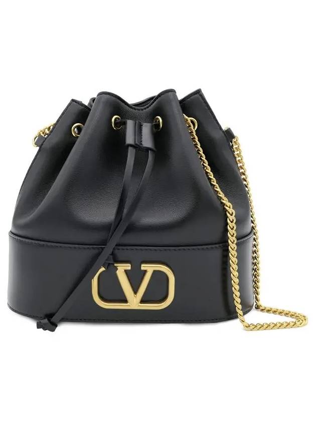 V Logo Chain Bucket Bag Black - VALENTINO - BALAAN 3