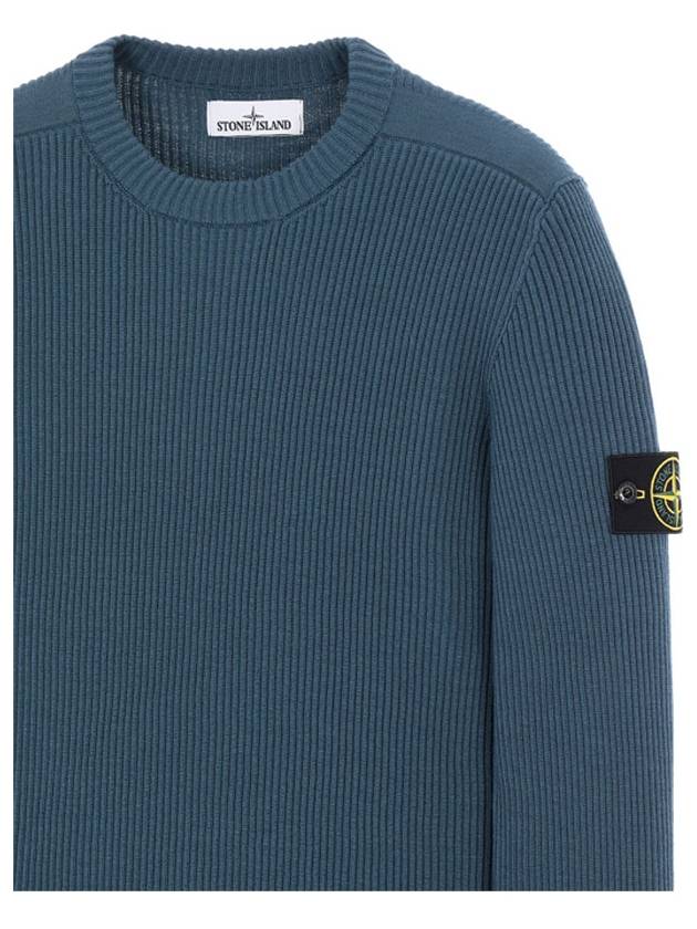 Full Rib Pure Wool Crewneck Knit Top Blue - STONE ISLAND - BALAAN 5