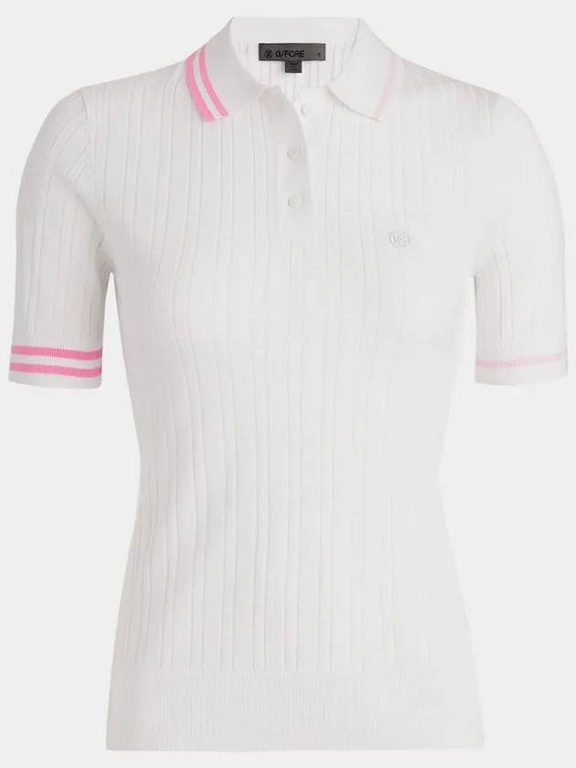 Contrast Ribbed Striped Cotton Blend Knit Polo Shirt Snow - G/FORE - BALAAN 3