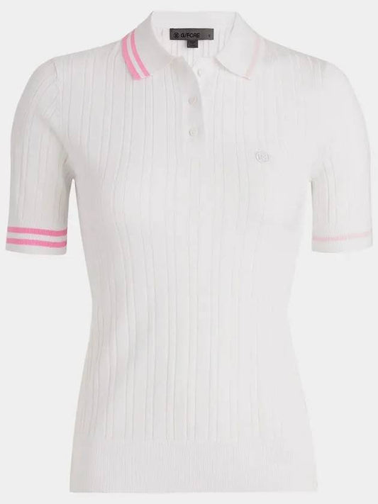 Contrast Ribbed Striped Cotton Blend Knit Polo Shirt Snow - G/FORE - BALAAN 2