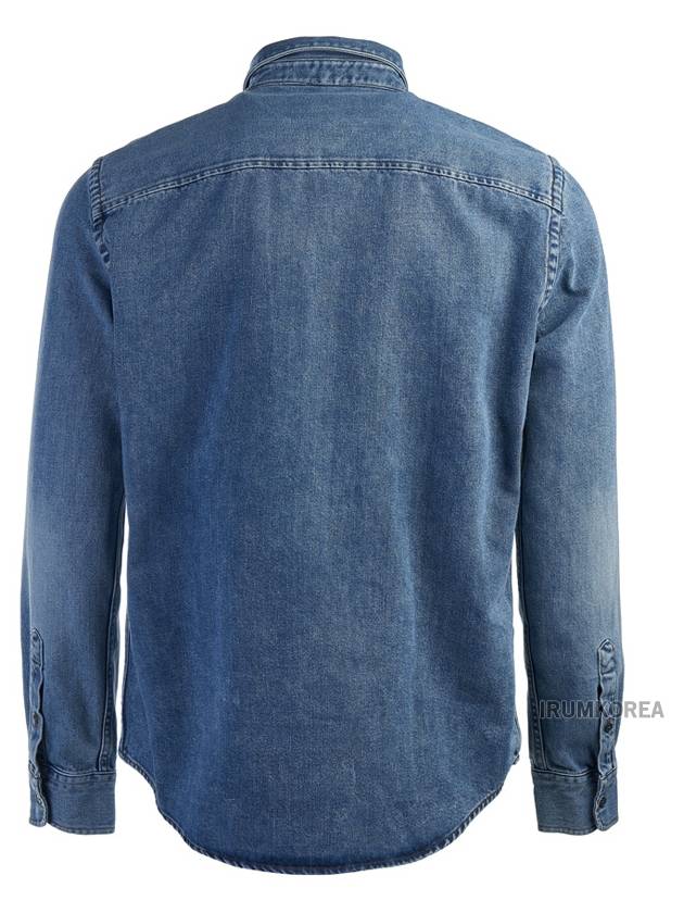 Button Down Denim Long Sleeve Shirt Blue - AMI - BALAAN 4