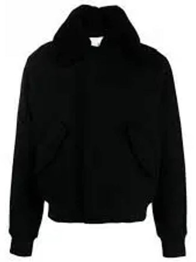 Shearling Collar Wool Zip-Up Jacket Black - AMI - BALAAN 2