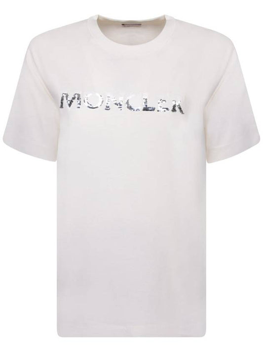 Logo Sequin Cotton Short Sleeve T-Shirt White - MONCLER - BALAAN 2