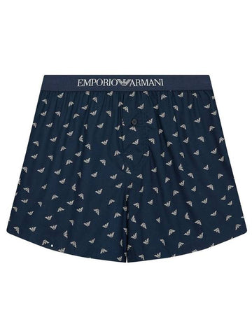 Logo Banding Cotton Boxer Shorts Navy - EMPORIO ARMANI - BALAAN 1