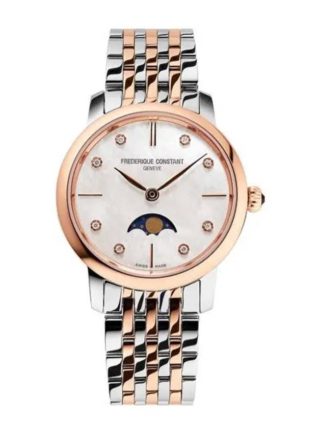 Women’s Classic Slimline Moonphase Watch Silver Gold - FREDERIQUE CONSTANT - BALAAN 2