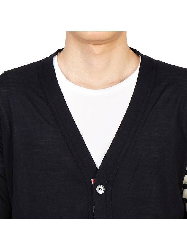 Men's Sustainable Classic Diagonal Wool Cardigan Navy - THOM BROWNE - BALAAN 8