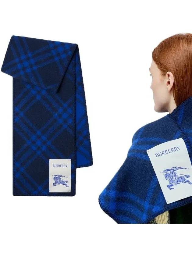 Logo Check Wool Scarf Blue - BURBERRY - BALAAN 2