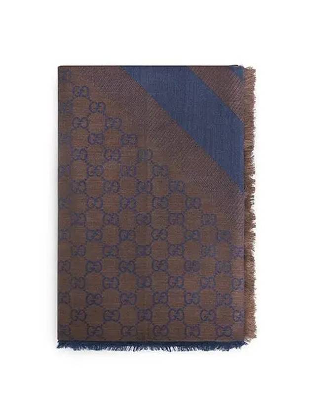 jacquard GG square muffler blue brown - GUCCI - BALAAN.