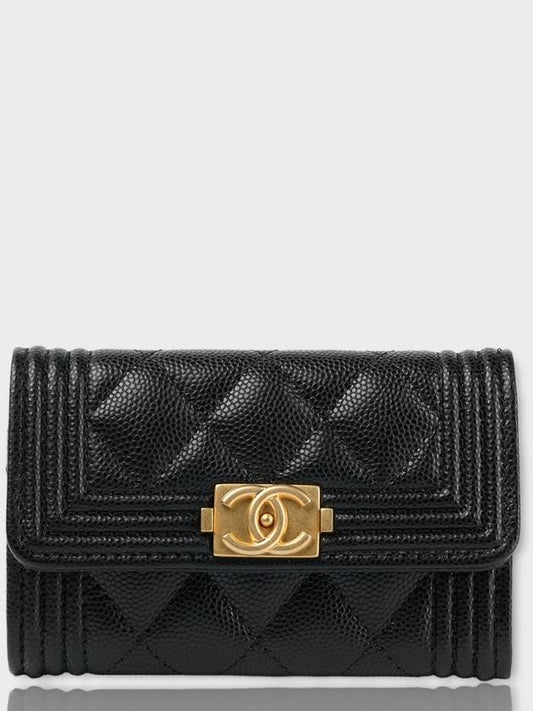 Boy  Flap Card Holder Grained Calfskin Gold Black - CHANEL - BALAAN 2