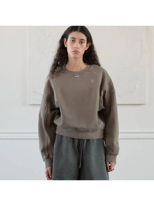 Paneled Cropped Sweatshirt Ashed Brown - NOIRER FOR WOMEN - BALAAN 2