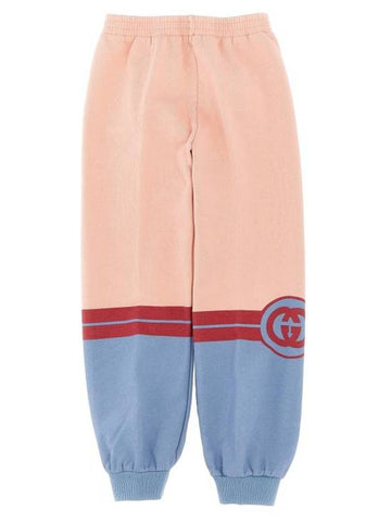 Kids Interlocking G Print Felted Cotton Training Pants Blue Pink - GUCCI - BALAAN 1