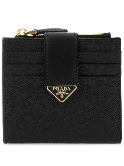 Saffiano Smooth Leather Small Half Wallet Black - PRADA - BALAAN 2