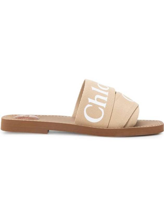 Woody Logo Canvas Strap Flat Mule Slippers Beige - CHLOE - BALAAN.