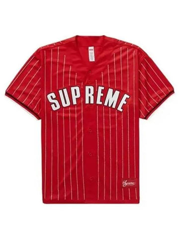 SS22KN44 RD Rhinestone Stripe Baseball Short Sleeve Jersey Red Men s Jacket TEO 271108 - SUPREME - BALAAN 1