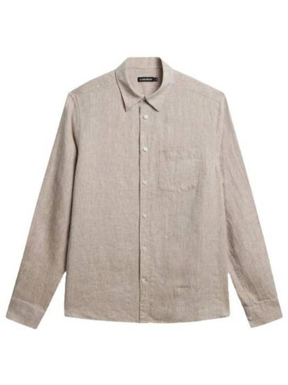 Slim Linen Melange Long Sleeve Shirt Batique Khaki - J.LINDEBERG - BALAAN 2