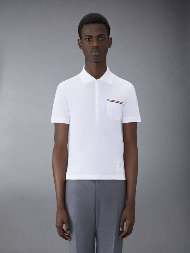 Men's Three Stripes Pocket Mercerized Short Sleeve Polo Shirt White - THOM BROWNE - BALAAN 7