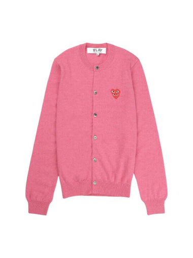 COMME DES GARCONS PLAY Double Red Heart Wappen Logo Cardigan Pink AXN0750514 - COMME DES GARCONS PLAY - BALAAN 1