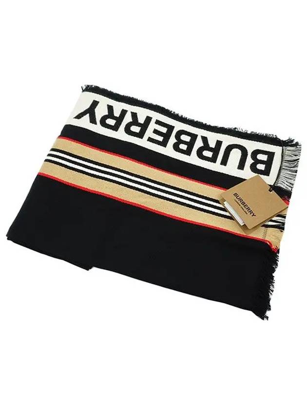 Icon Stripe Logo Scarf Black - BURBERRY - BALAAN 2